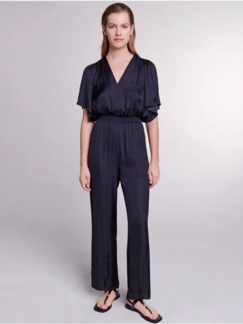 Maje Pachela Full Length Jumpsuit Satin Black EU 38 US 6